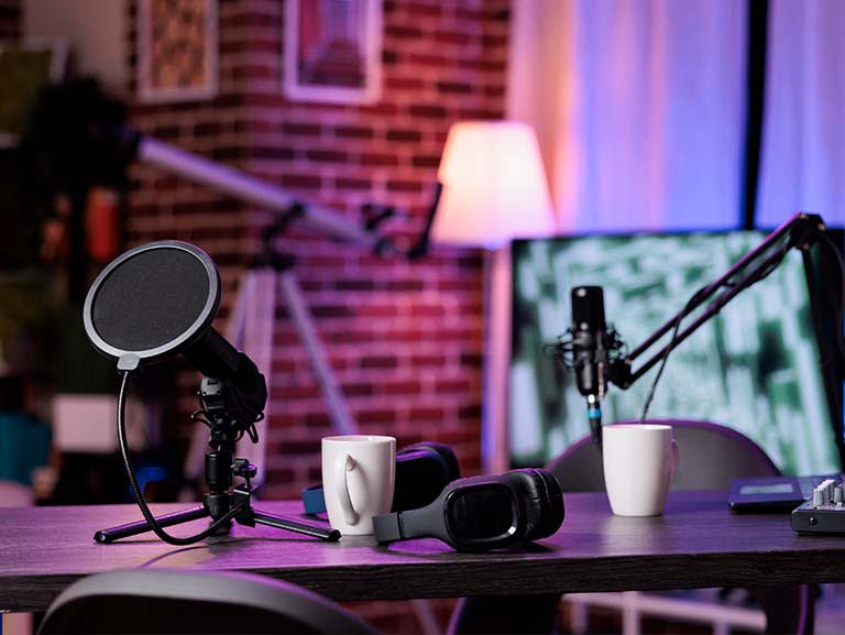 Do it live, do it in a studio or do it where you please -  we give technical support to any podcast situation.  